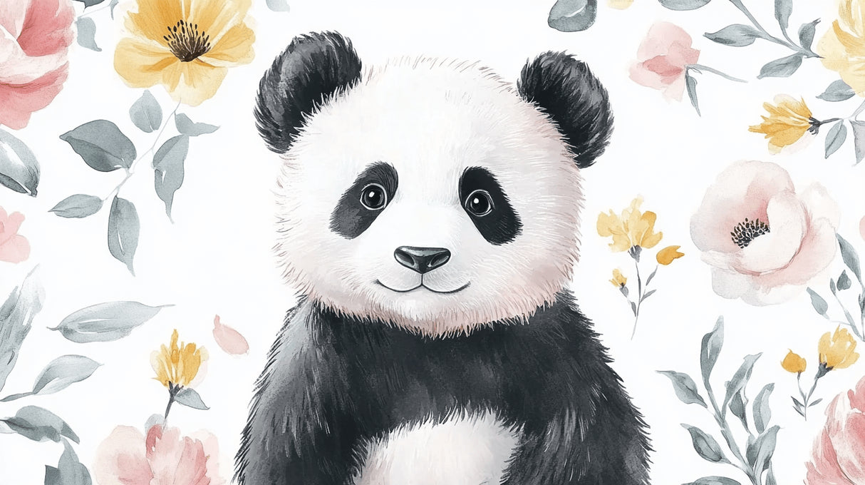 Panda and floral watercolor design file showing delicate pattern details and soft color palette