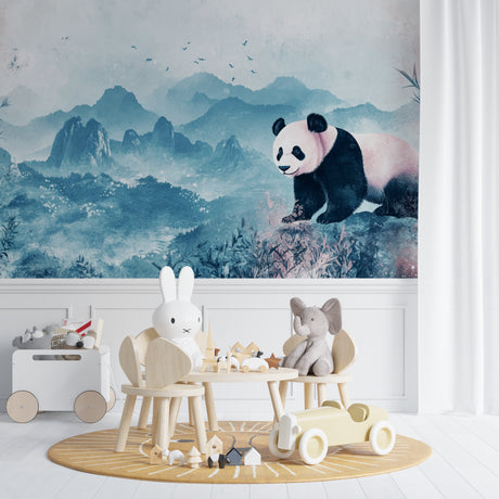 Panda wall mural creating a peaceful atmosphere in a modern nursery with natural light