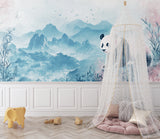 Panda mural wallpaper making a statement in a minimalist playroom setting