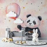 Panda Wall Mural brightening up a child's reading nook with soft lighting