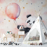 Nursery Panda Wallpaper showcased in a peaceful baby room setting