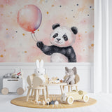 Pink Balloon Panda Mural transforming a playroom with magical touch