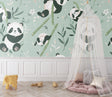 Panda wallpaper creating a cozy atmosphere in a modern nursery with natural light