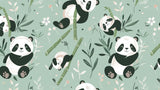 Panda wallpaper design file showing full pattern with bamboo forest and gentle mint background