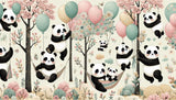 Panda and cherry blossom design file showing sweet pandas playing among pink flowers