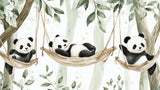 Panda wallpaper design file showing detailed watercolor pandas in hammocks with green leaves pattern