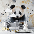 Panda watercolor wallpaper in modern nursery with soft lighting and natural decor