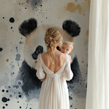 Watercolor panda wallpaper bringing charm to kids bedroom with playful furniture