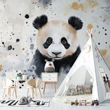 Abstract panda wall mural in home office with contemporary furniture