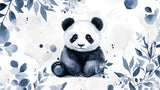 Watercolor panda and blue floral pattern design file showing intricate details and soft color palette