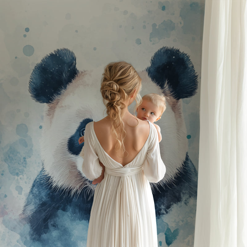 Nursery panda wallpaper creating a calming atmosphere in a baby room