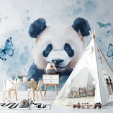 Watercolor wildlife mural featuring pandas displayed in a playroom setting