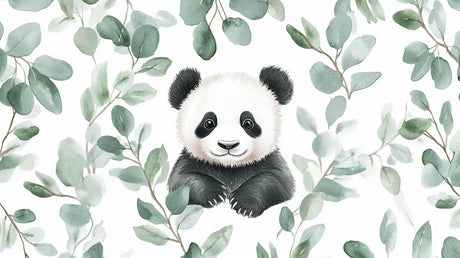 Panda and eucalyptus leaves design file showing intricate watercolor details