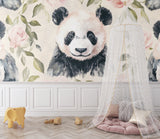 Panda and rose wall mural adding a sweet touch to a baby's room