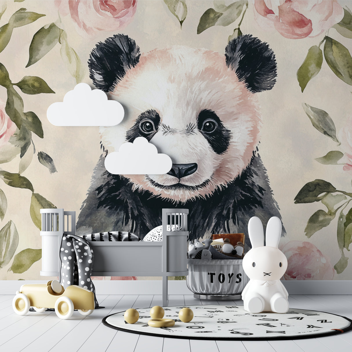 Asian-inspired Panda mural creating a peaceful reading nook in children's room