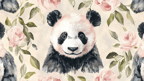 Panda and pink roses design file showing detailed watercolor pattern and texture