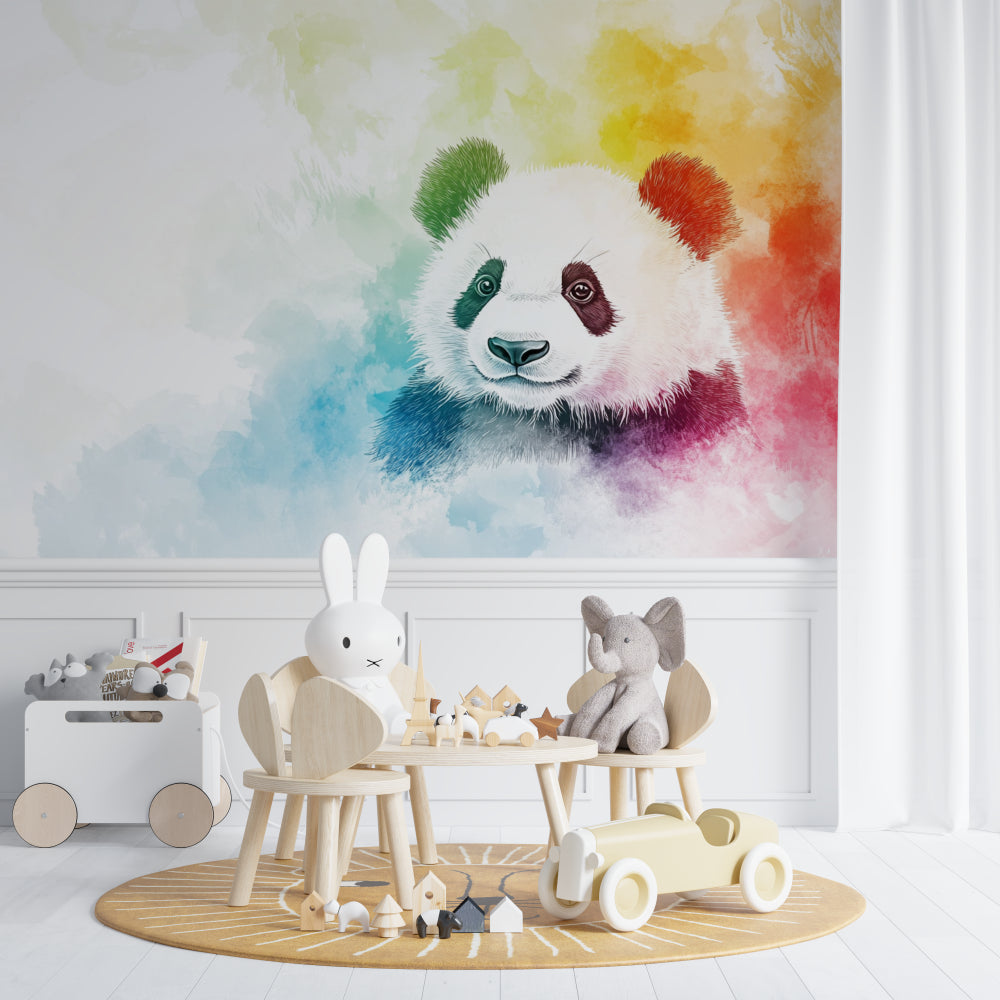 Panda Watercolor Wallpaper bringing color to minimalist nursery space
