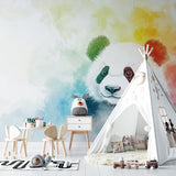 Rainbow Panda Wall Mural in cozy bedroom with natural light