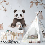 Woodland panda wall mural creating calm atmosphere in child's playroom