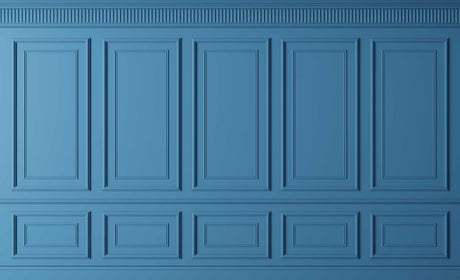 Classic blue paneling wallpaper design file showing detailed molding pattern and rich azure finish