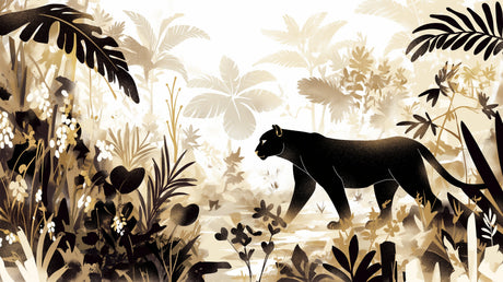 Jungle Mural Wallpaper  Black Panther in Gold Foliage - Detailed wallpaper pattern view