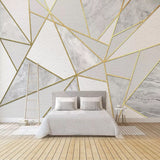 Geometric Mural Wallpaper | Marble and Gold Linear Design