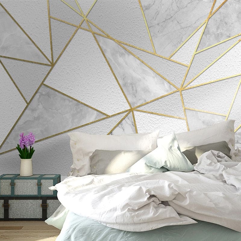 Geometric Mural Wallpaper | Marble and Gold Linear Design