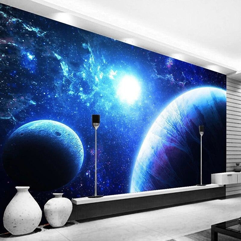 Space Mural Wallpaper | Blue Galaxy and Planets Design