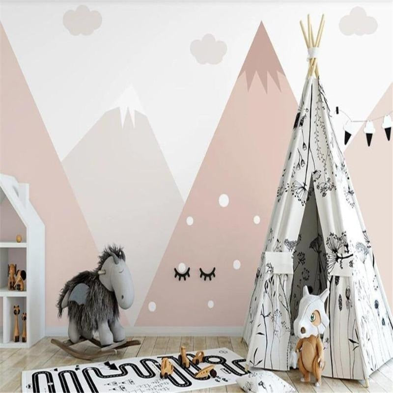 Mountain Mural Wallpaper | Soft Pink Nursery Design