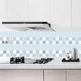 Kitchen Mural Wallpaper | Blue and White Checkered Pattern with Icons