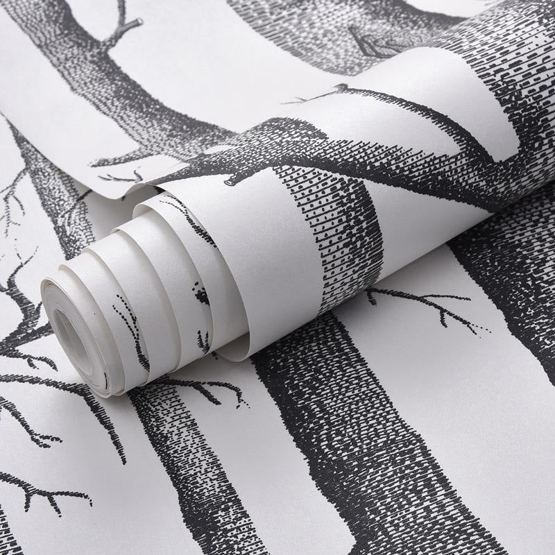 Forest Mural Wallpaper | Black and White Birch Trees Design