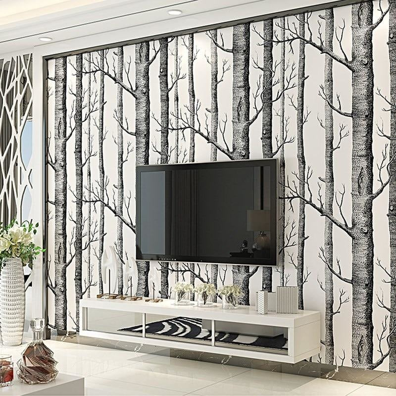 Forest Mural Wallpaper | Black and White Birch Trees Design