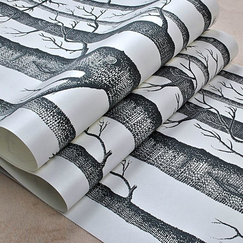 Forest Mural Wallpaper | Black and White Birch Trees Design
