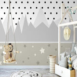 Mountain Mural Wallpaper | Scandinavian Kids Design with Stars and Dots