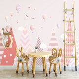 Kids Mural Wallpaper | Pink Mountains and Hot Air Balloons