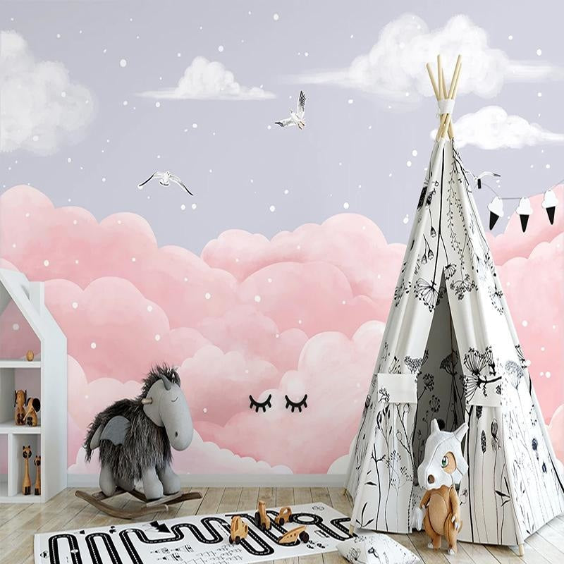 Cloud Mural Wallpaper | Pink and Grey Dreamy Sky Design