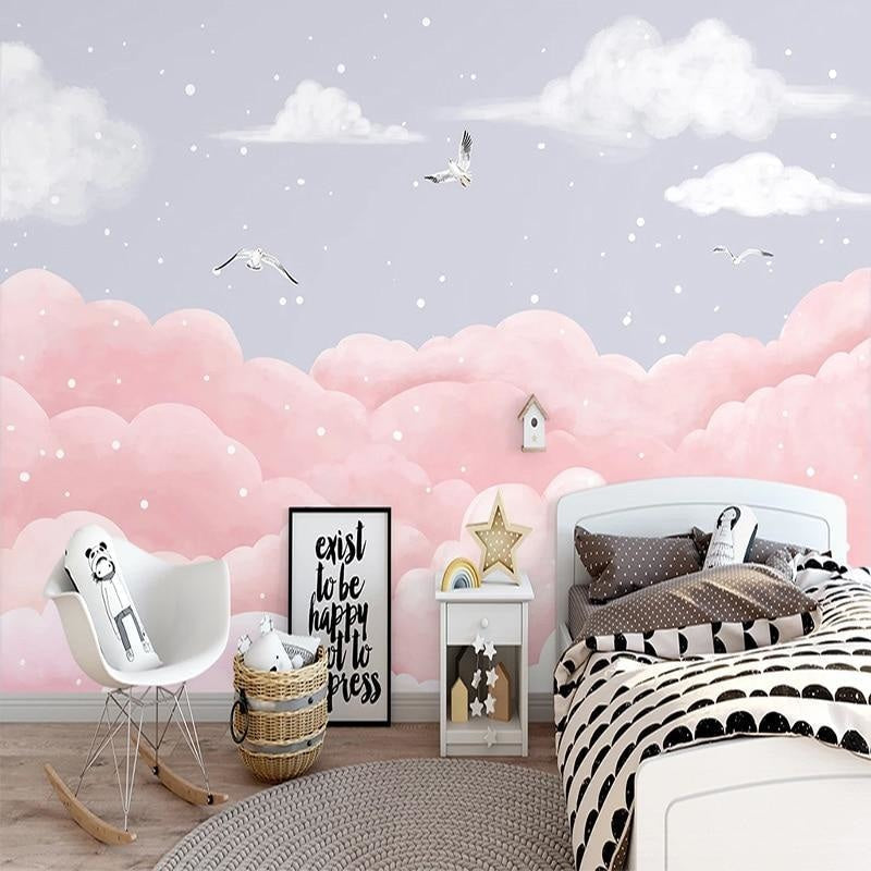Cloud Mural Wallpaper | Pink and Grey Dreamy Sky Design