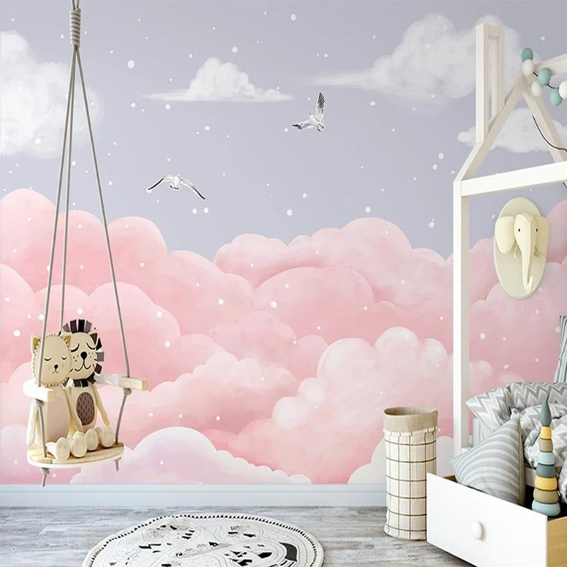 Cloud Mural Wallpaper | Pink and Grey Dreamy Sky Design