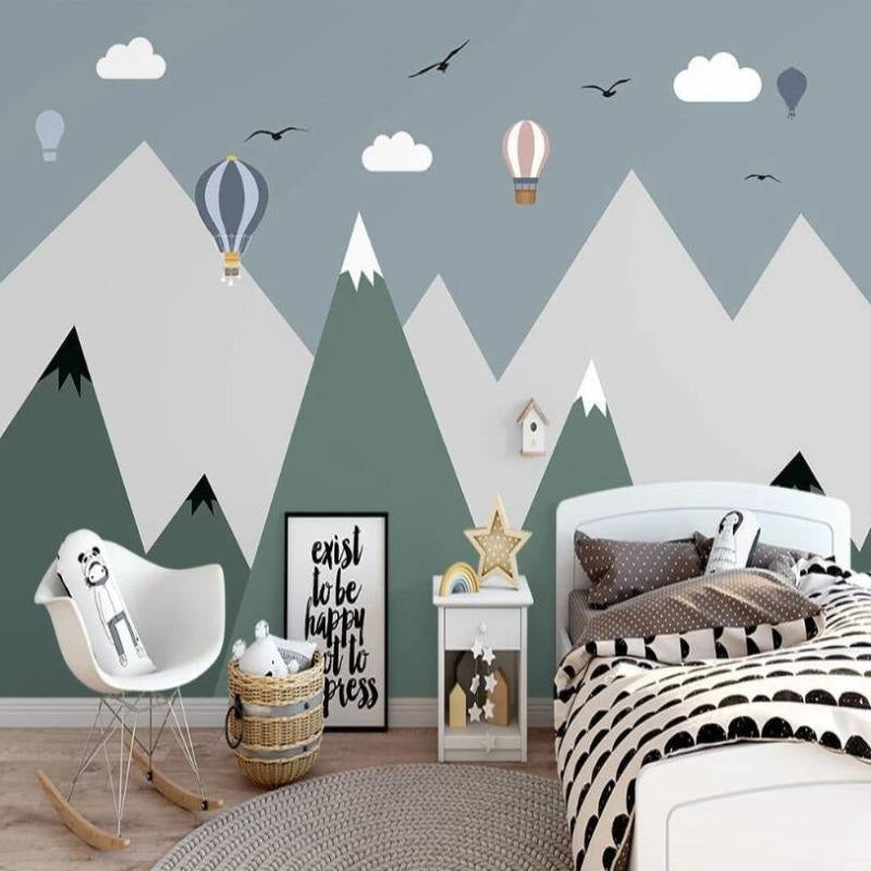 Mountain Mural Wallpaper | Kids Adventure with Hot Air Balloons