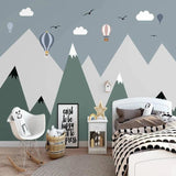Mountain Mural Wallpaper | Kids Adventure with Hot Air Balloons