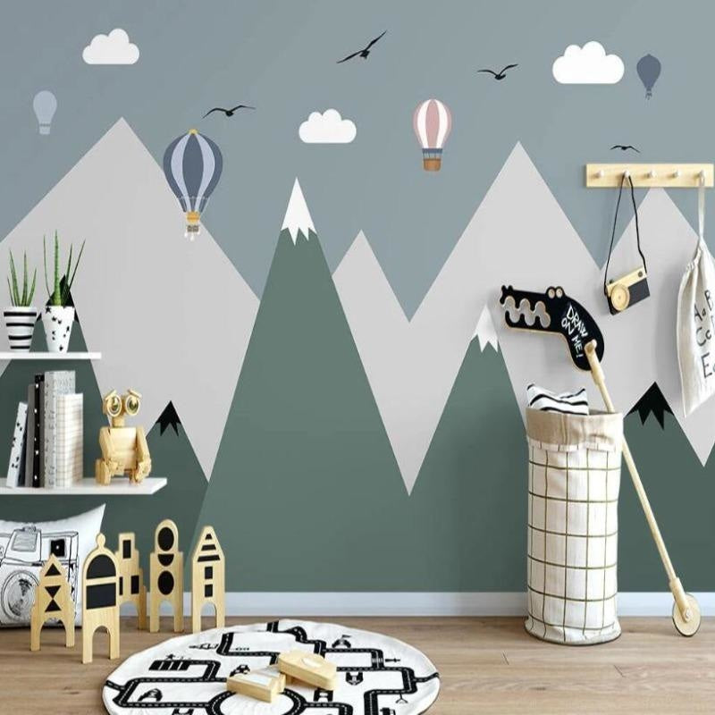 Mountain Mural Wallpaper | Kids Adventure with Hot Air Balloons