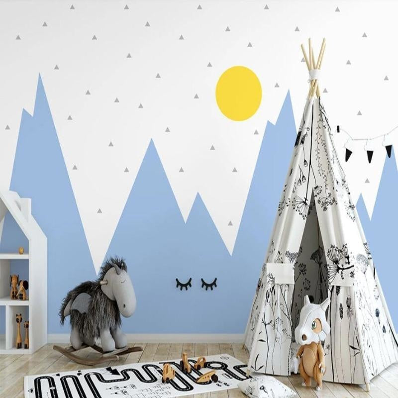 Mountain Mural Wallpaper | Kids Blue Sky Adventure