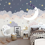 Cloud Mural Wallpaper | Dreamy Night Sky with Stars and Moon