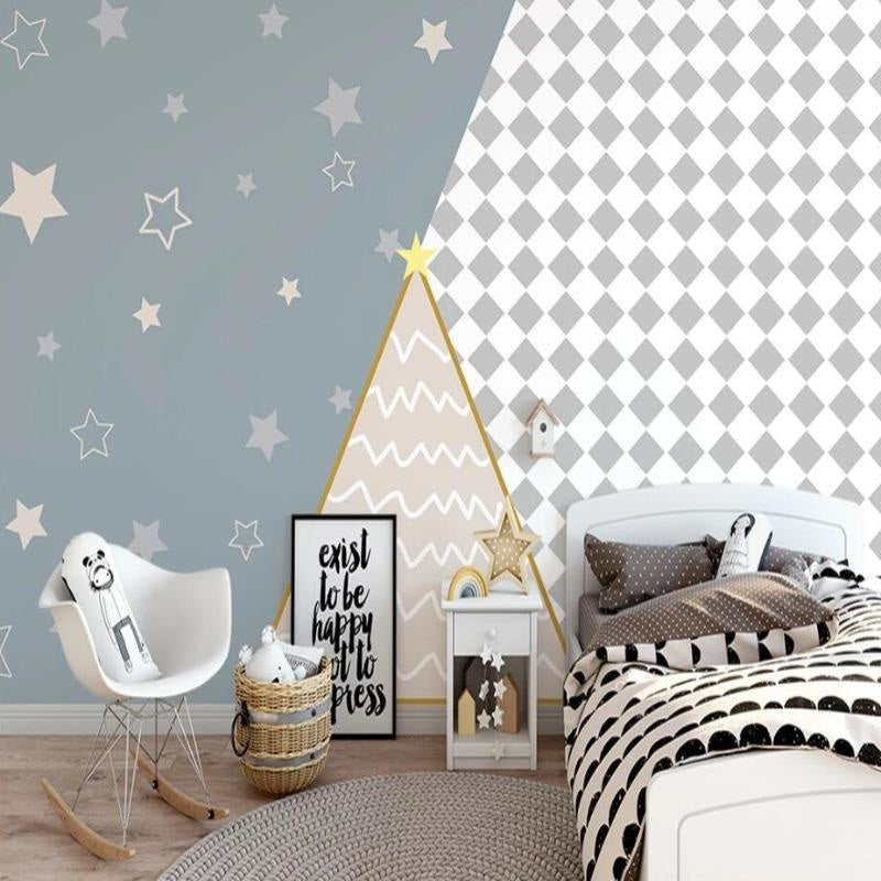 Kids Mural Wallpaper | Starry Night Mountain Design