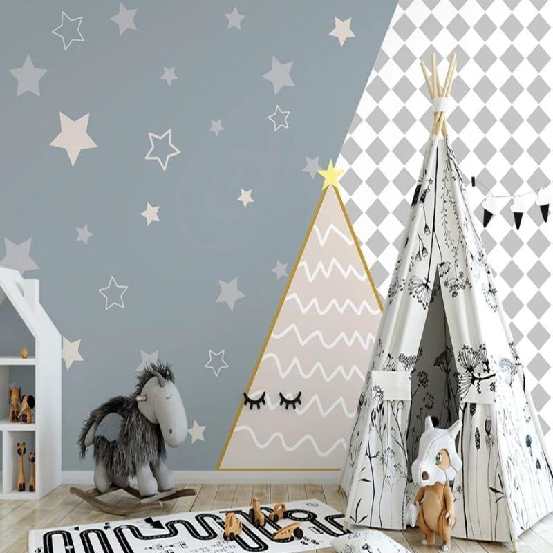 Kids Mural Wallpaper | Starry Night Mountain Design