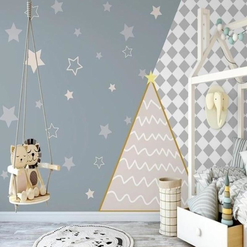 Kids Mural Wallpaper | Starry Night Mountain Design