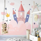 Princess Castle Mural Wallpaper | Pink and Blue Fairy Tale Design