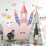 Princess Castle Mural Wallpaper | Pink and Blue Fairy Tale Design