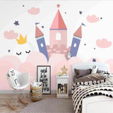 Princess Castle Mural Wallpaper | Pink and Blue Fairy Tale Design