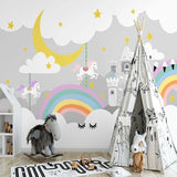 Princess Mural Wallpaper | Magical Castle with Rainbow and Unicorns